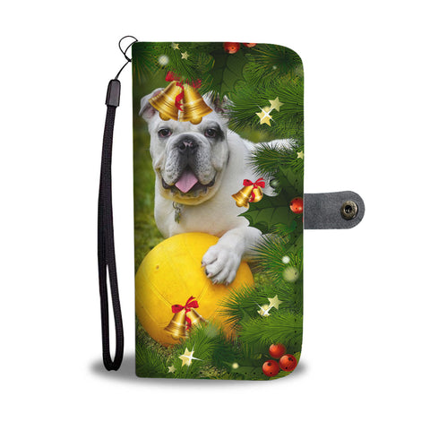 Cute Bulldog Puppy Christmas Print Wallet Case