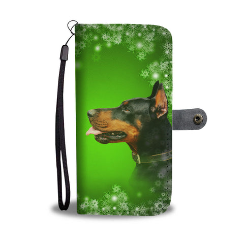Doberman Pinscher Dog On Green Christmas Print Wallet Case