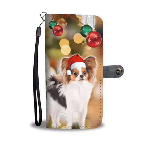 Papillon Dog On Christmas Print Wallet Case