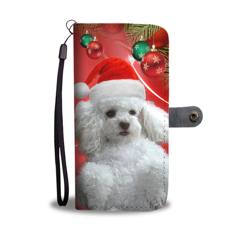 Cute Poodle On Christmas Print Wallet Case