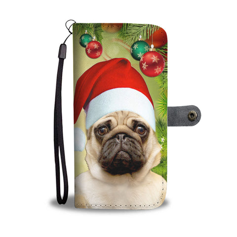 Lovely Pug On Christmas Print Wallet Case