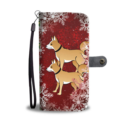Brown Eskimo Dog On Red Christmas Print Wallet Case