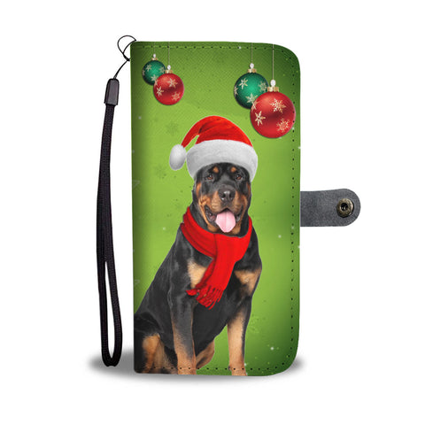 Cute Rottweiler Dog On Christmas Print Wallet Case