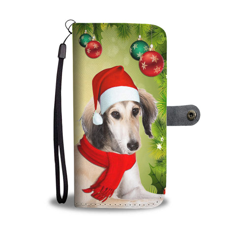 Cute Saluki Dog On Christmas Print Wallet Case