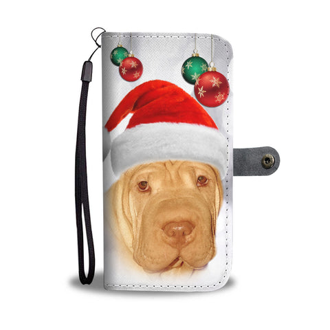 Cute Shar Pei On Christmas Print Wallet Case