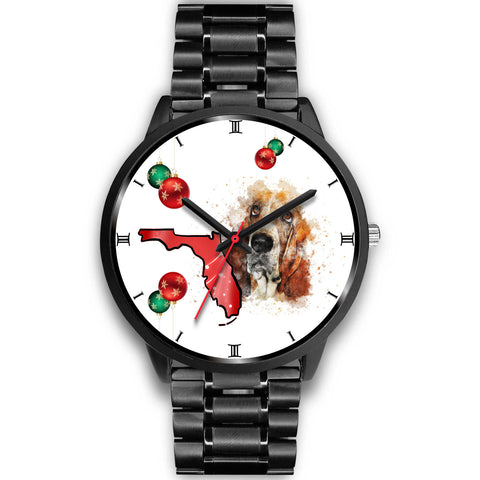 Basset Hound On Christmas Florida Wrist Watch