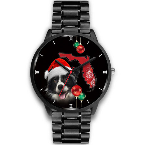 Cute Border Collie On Christmas Florida Wrist Watch