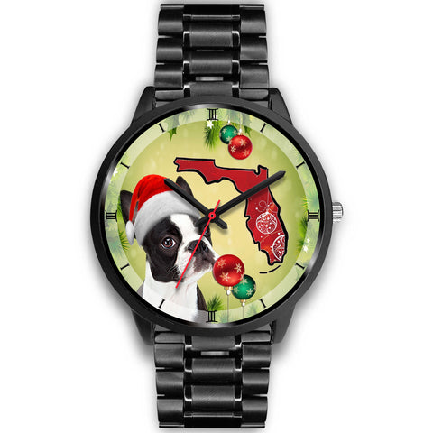 Boston Terrier On Christmas Florida Wrist Watch