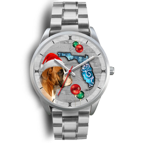 Boxer Dog On Christmas Florida Wrist Watch