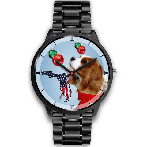 Cavalier King Charles Spaniel On Christmas Print Wrist WatchFL State