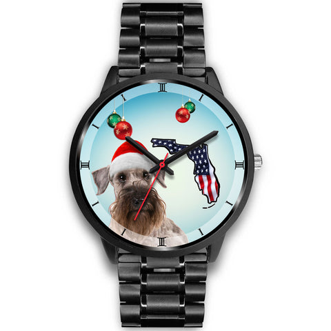 Cesky Terrier On Christmas Florida Black Wrist Watch