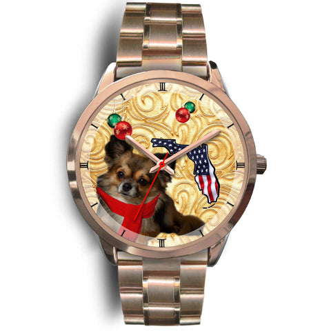 Chihuahua Dog On Christmas Florida Golden Wrist Watch