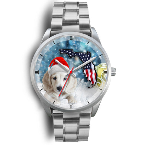 Dachshund Dog On Christmas Florida White Wrist Watch