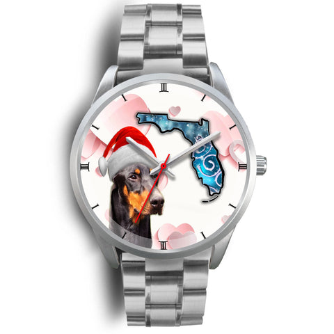 Doberman Pinscher On Christmas Florida Wrist Watch