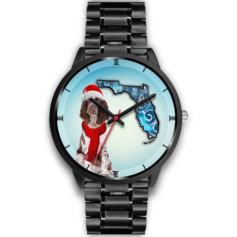 English Springer Spaniel On Christmas Florida Black Wrist watch