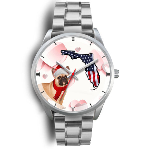 French Bulldog On Christmas Florida Silver Wrist Watch