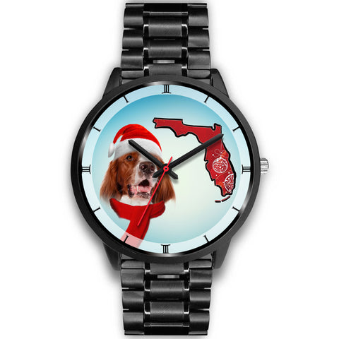 Irish Red And White Setter On Christmas Florida Wrist Watch