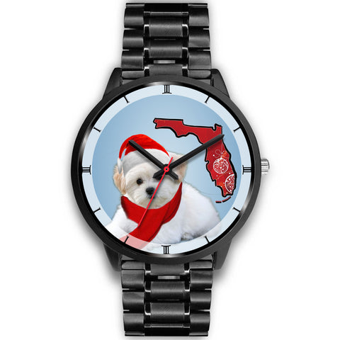 Maltese Dog On Christmas Florida Wrist Watch