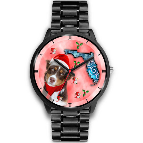 Miniature American Shepherd On Christmas Florida Wrist Watch