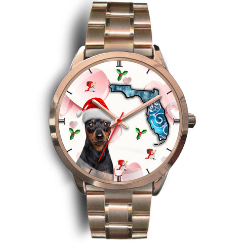 Miniature Pinscher On Christmas Florida Golden Wrist Watch