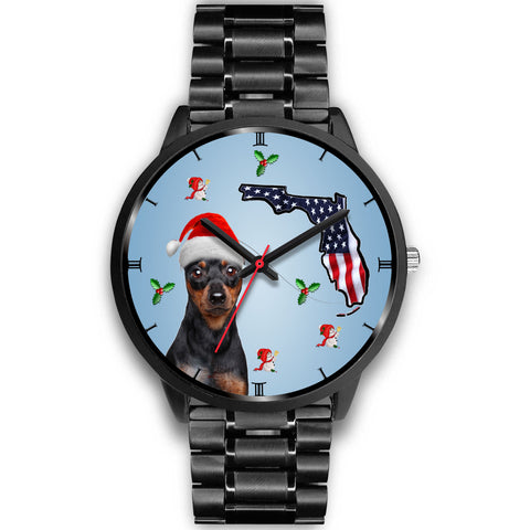 Miniature Pinscher On Christmas Florida Wrist Watch