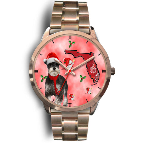 Miniature Schnauzer On Christmas Florida Golden Wrist Watch