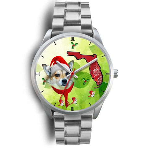 Norwegian Lundehund On Christmas Florida Silver Wrist Watch