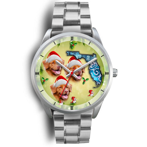 Nova Scotia Duck Tolling Retriever On Christmas Florida Silver Wrist Watch