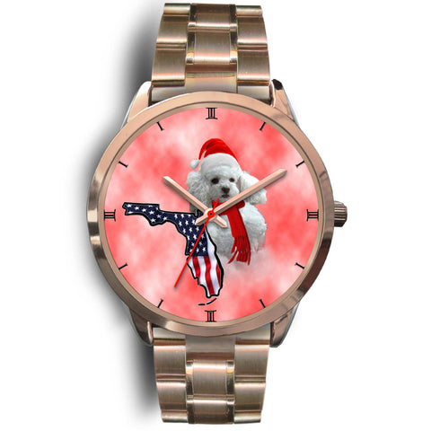 Poodle On Christmas Florida Golden Wrist Watch