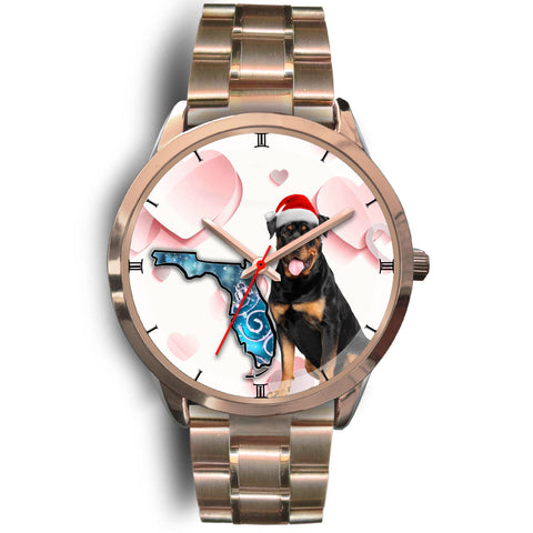 Rottweiler Dog On Christmas Florida Golden Wrist Watch