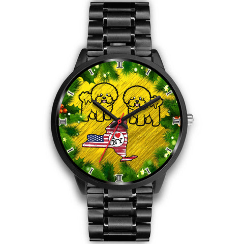 Cute Bichon Fries Dog Art New York Christmas Special Wrist Watch