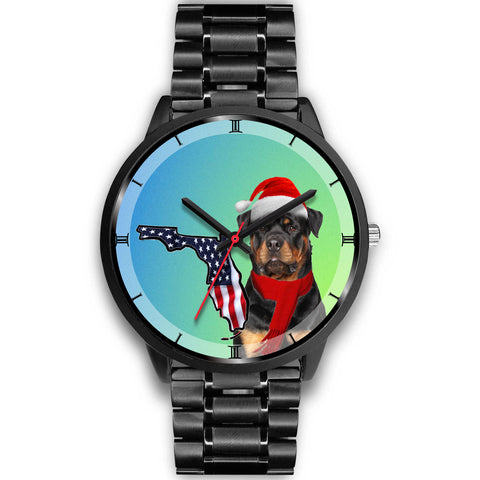 Rottweiler Dog On Christmas Florida Wrist Watch