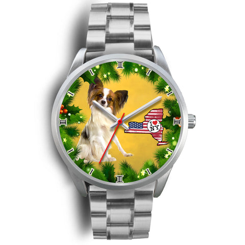 Cute Papillon Dog New York Christmas Special Wrist Watch