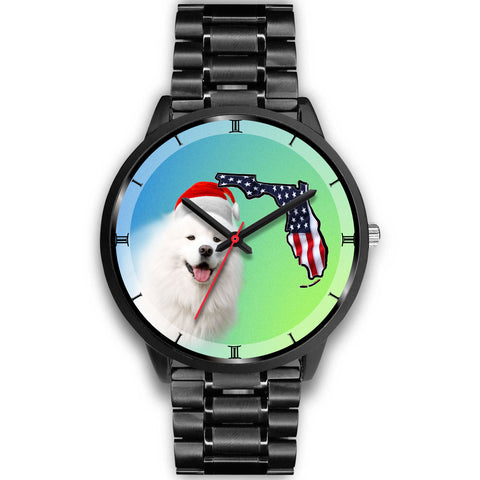 Samoyed Dog On Christmas Florida Black Wrist Watch
