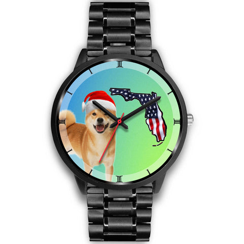 Shiba Inu Dog On Christmas Florida Black Wrist Watch