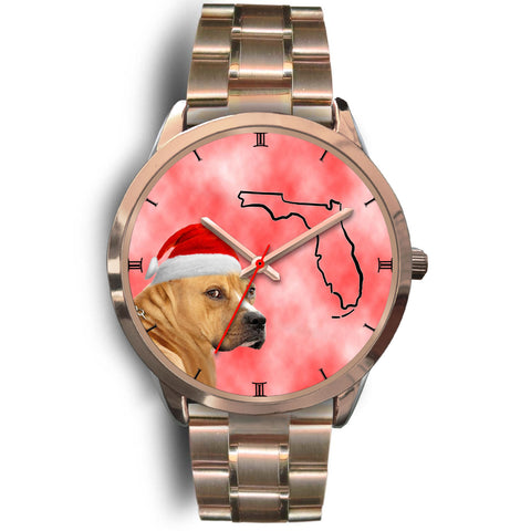 Staffordshire Bull Terrier On Christmas Florida Golden Wrist Watch