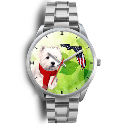 Westie On Christmas Florida Silver Wrist Watch