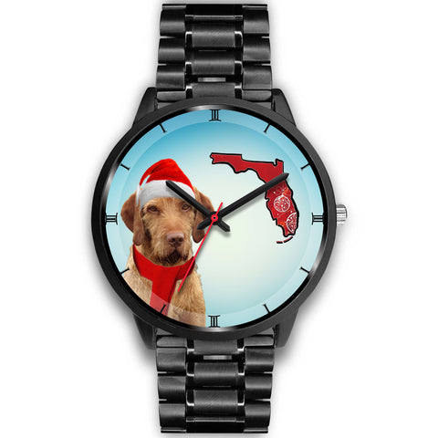 Wirehaired Vizsla On Christmas Florida Wrist Watch