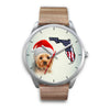 Cute Yorkie On Christmas Florida Silver Wrist Watch