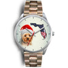 Cute Yorkie On Christmas Florida Silver Wrist Watch