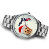 Cute Yorkie On Christmas Florida Silver Wrist Watch