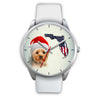 Cute Yorkie On Christmas Florida Silver Wrist Watch