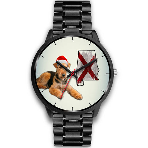 Airedale Terrier On Christmas Alabama Wrist Watch