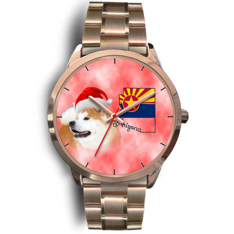 Akita Dog On Christmas Arizona Golden Wrist Watch