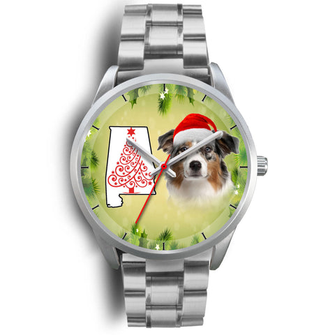 Australian Shepherd On Christmas Alabama Silver Wrist Watch