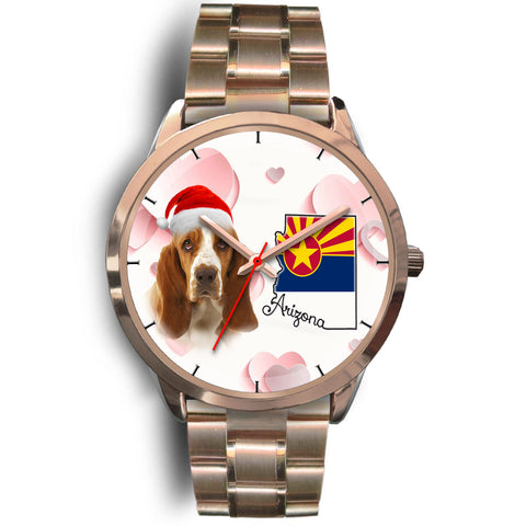 Basset Hound On Christmas Arizona Golden Wrist Watch