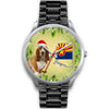 Cute Basset Hound On Christmas Arizona Silver Wrist Watch