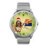 Cute Basset Hound On Christmas Arizona Silver Wrist Watch