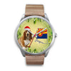 Cute Basset Hound On Christmas Arizona Silver Wrist Watch