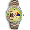 Cute Basset Hound On Christmas Arizona Silver Wrist Watch